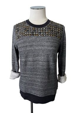 J. CREW Women’s Studded Embellished Grey Crewneck Sweater Size Small